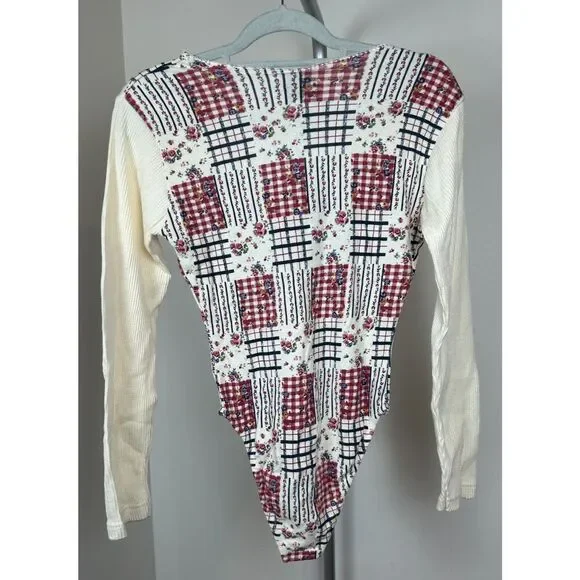 Vintage 90s Y2K Patchwork Thermal Floral NOS NWT Bodysuit M Cottagecore Fairy - Picture 3 of 6
